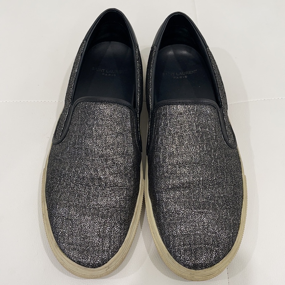 SAINT LAURENT Silver Croc Effect Sneakers Sz 40 - Picture 2 of 6